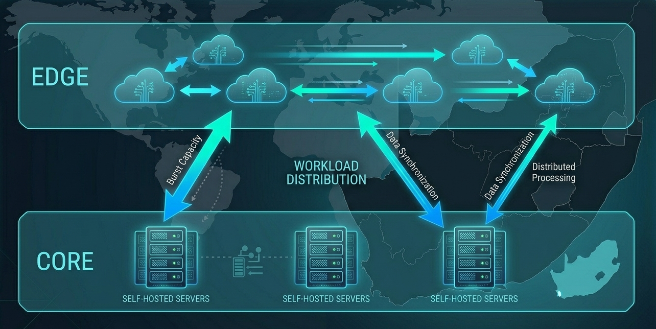 Hybrid AI architecture - core self-hosted layer with cloud edge layer