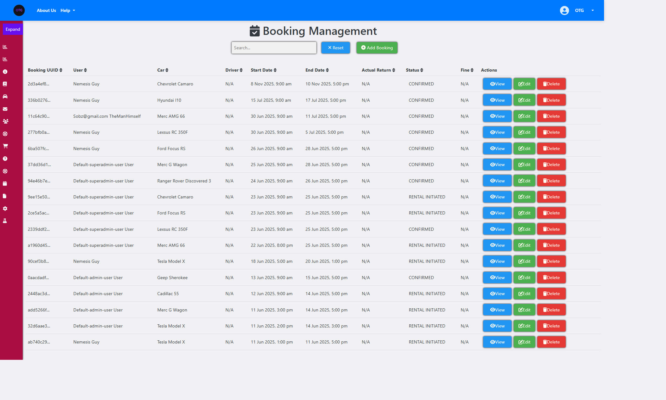 Admin Booking Management