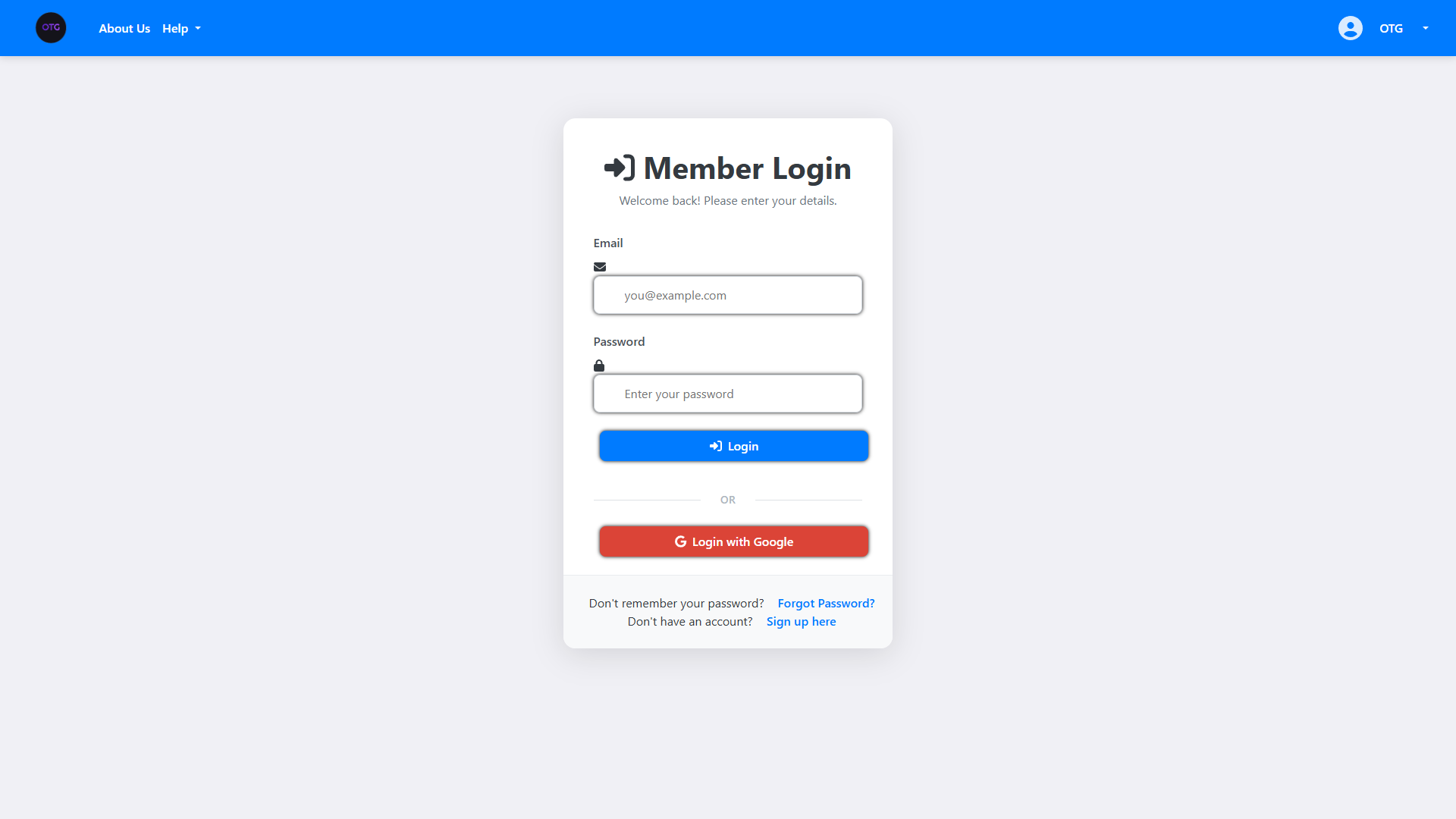 OnTheGoRentals Login Page with Google OAuth