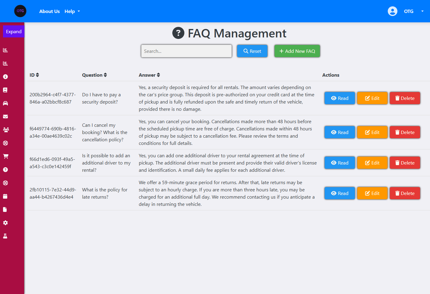 Admin FAQ Management
