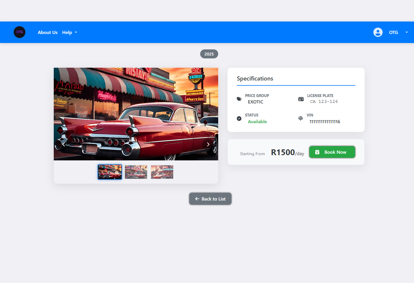 OnTheGoRentals Car Detail Page