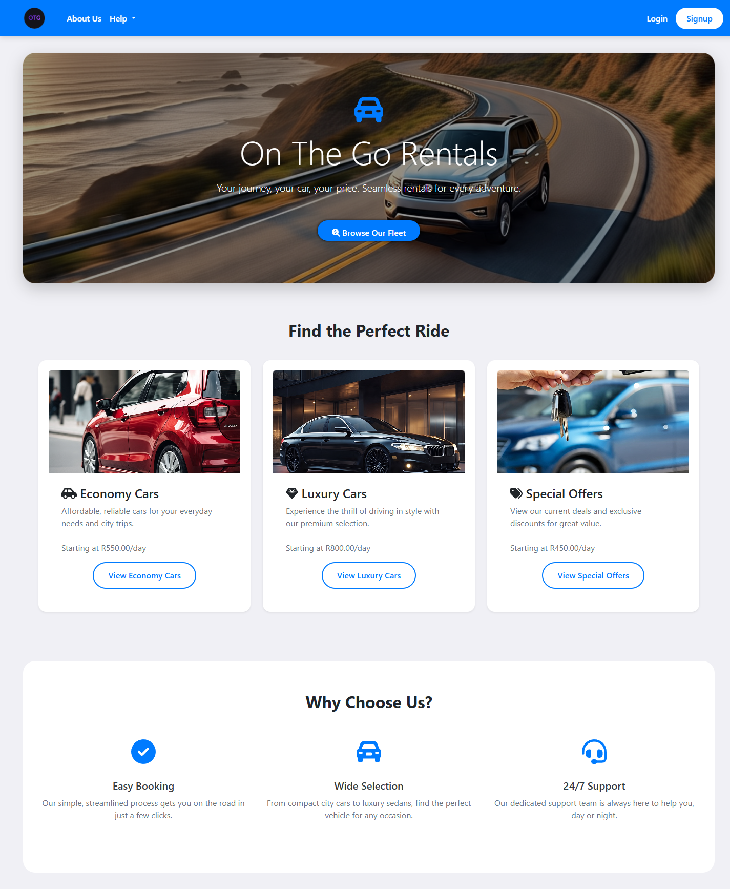 OnTheGoRentals Live Homepage