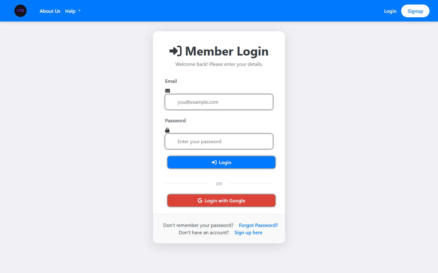 OnTheGoRentals Login Page with Google OAuth